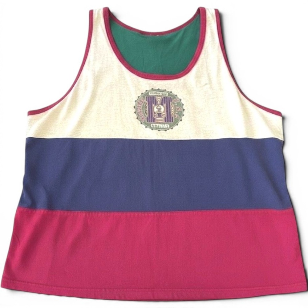 Vintage 90s Disney Mickey Mouse Colorblock Tank Top Nautical Red Blue White XL‎